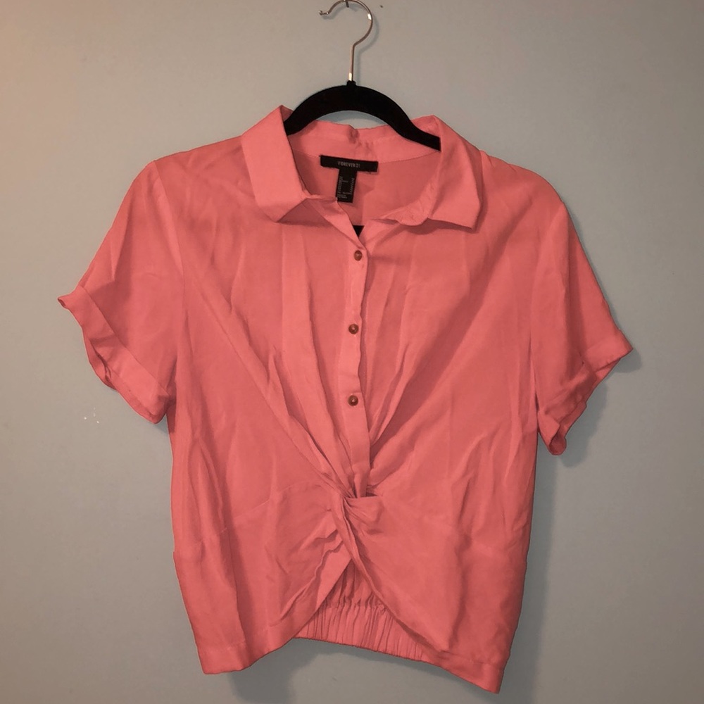 Pink button cropped shirt